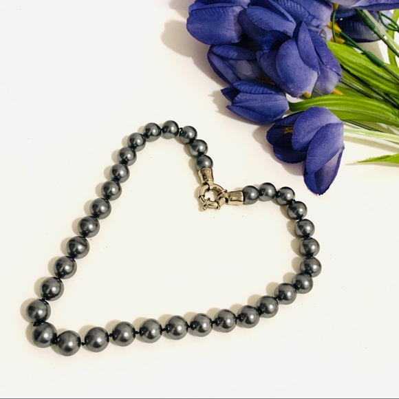 vintage grey faux pearl bead choker necklace - Picture 10 of 11